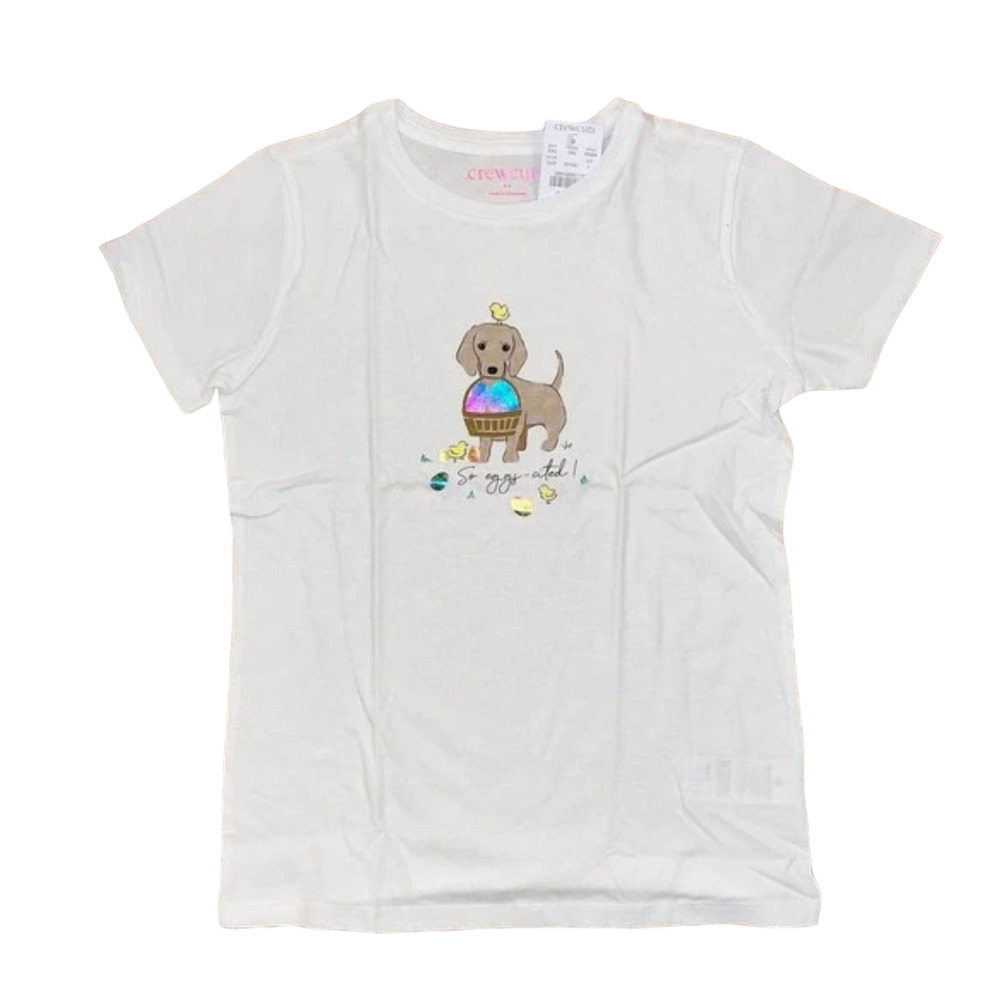 NWT J. Crew Girls' White W/Dog with Easter Basket Graphic Crewneck Tee
